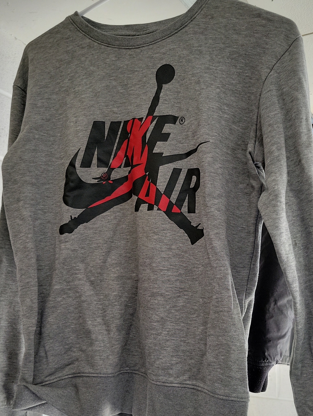 Nike Gray Crewneck with Black and Red Nike Air Logo